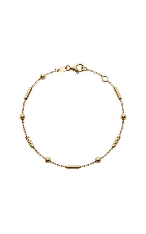 14KY BAR/BEAD CHAIN BRACELET, 6 1/2 - 7 ADJUSTABLE, LOBSTER CLASP