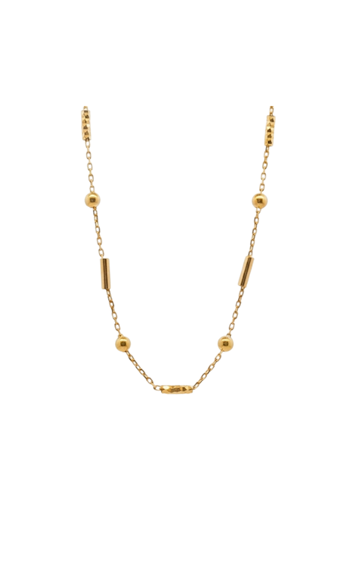 14KY BAR/BEAD CHAIN NECKLACE, 16-17 1/2 ADJUSTABLE, LOBSTER CLASP