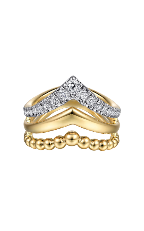 14KY TRIPLE ROW CHEVRON DIAMOND RING BUJUKAN PUNK, DIAS=0.49CTW, SIZE 6.5, S#S2384284