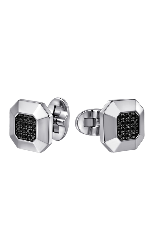 STERLING SILVER BLACK SPINEL OCTOGONAL PAVE CUFF LINKS, BLACK SPINEL = 0.69CTW