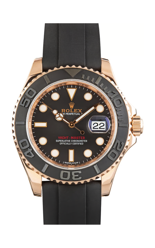 40MM 18KR YACHT MASTER, BLACK DIAL BLACK BEZEL, OYSTERFLEX RUBBER STRAP, FULL SET(CARD, BOX, TAGS AN