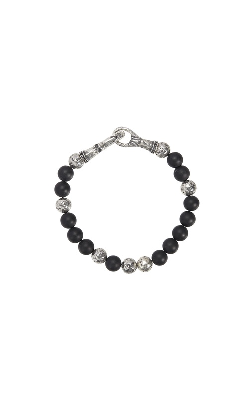 SILVER JOHN VARVATOS CABOCHON ONYX BEADS WITH DISTRESSED SILVER BALLS ALL AROUND WITH FOLD OVER SKUL