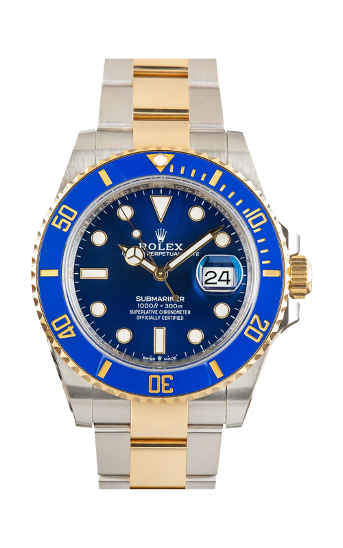 41MM 18KY/SS SUBMARINER BLUESY, BLUE DIAL LUMINOUS HOUR MARKERS, BLUE/YELLOW BEZEL, OYSTER BRACELE