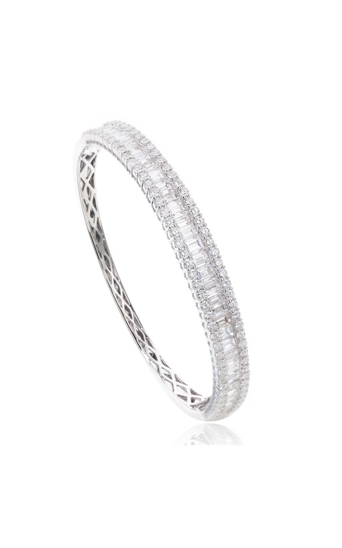 18KW 7.04CTW DIAMOND 3 ROW BANGLE WITH CHANNEL SET BAGUETTES BETWEEN 2 ROWS OF FCS 59X48MM