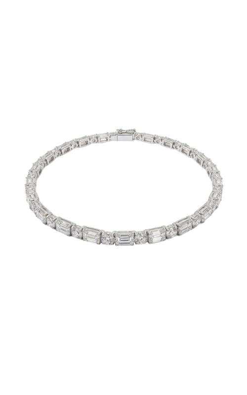 PLATINUM TENNIS BRACELET, ALTERNATING EMERALD CUT AND BRILLIANT ROUNDS, 44D=7.76CTW, F-G / VS, 22EC=