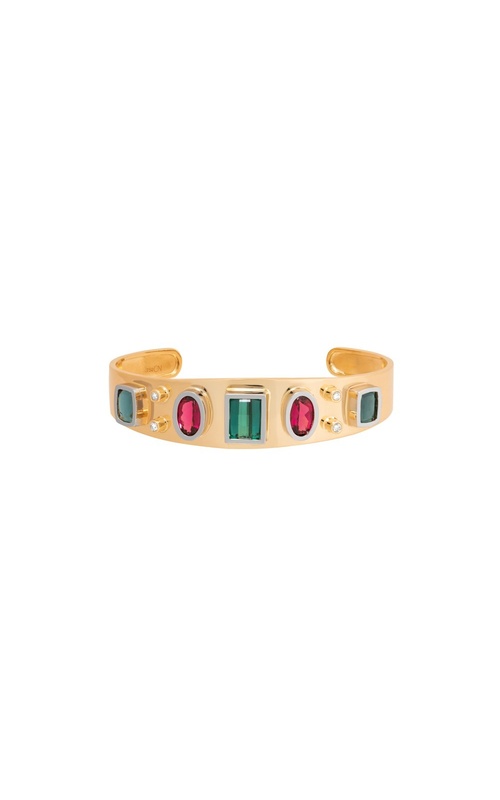 18KY 7.92CTW TOURMALINE 0.12CTW DIAMOND MIXED SHAPE BEZEL SET CUFF