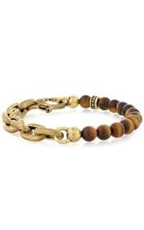 BRASS/TIGERS EYE, HALF BEAD-LINK BRACLEET, 8mm CABOCHAN TIGER EYE BEADS, OVAL LINKS, 9 LENGTH, BRAS