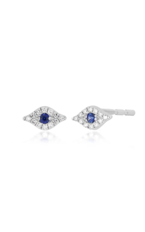 14KW MINI DIAMOND AND SAPPHIRE EVIL EYE STUD EARRING, SINGLE, 12RDS=0.02CTW, 1 SAPPH, 0.48grams, FRI