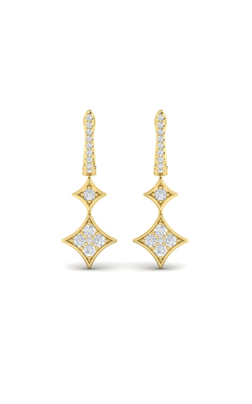 14KY DANGLE EARRINGS W/ STAR DESIGN, 30RDS=0.64CTW, SNAPDOWN POSTS