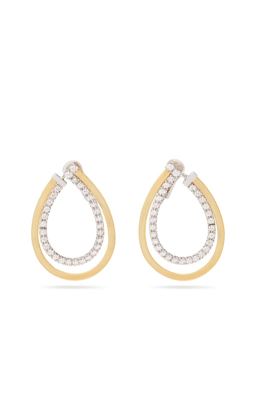 18KY/W MASAI EARRINGS, 60RDS=1.26CTW G, VVS-VS, OPEN TEAR DROP, FRICTION BACKS