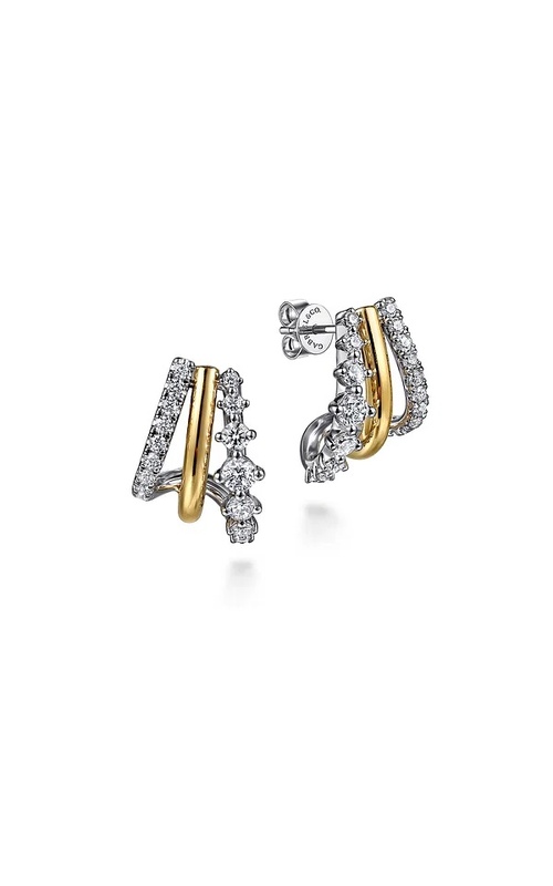 14KW/Y 0.75CTW G-H, SI2+, TWO-TONE GRADUATING DIAMOND J HOOP EARRINGS, *CONTEMPORARY COLLECTION* F