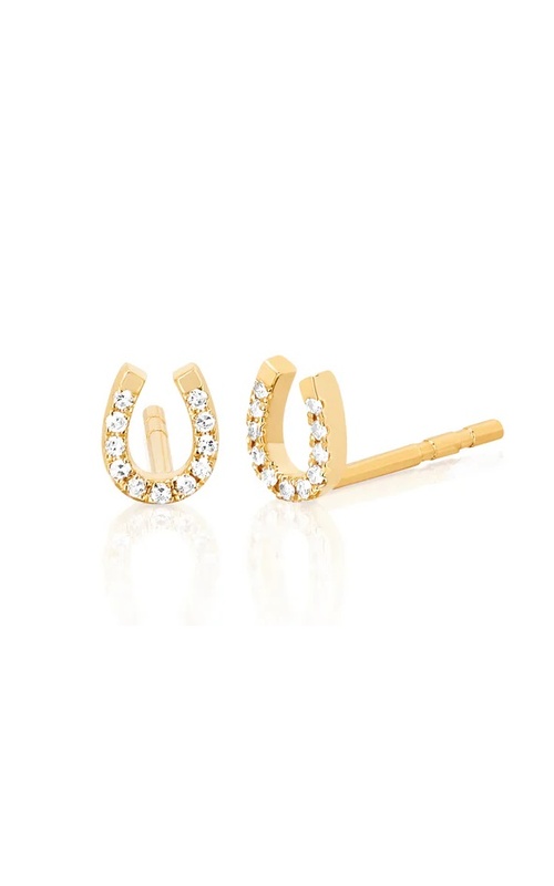 14KY DIAMOND MINI HORSESHOW STUD EARRINGS (PAIR), 22RDS=0.06CTW, FRICTION BACKS / 0.98grams