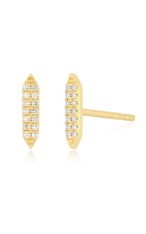 14KY PAVE DIAMOND ON POINT STUD EARRINGS (PAIR), 28RDS=0.06CTW, 9.5 x 2mm, FRICTION BACKS / 1.01gr
