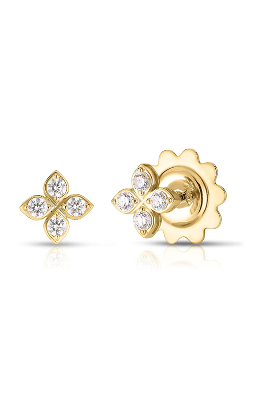 18K YELLOW GOLD LOVE IN VERONA SMALL PAVE DIAMOND FLOWER STUD EARRINGS, 0.18CTW 7 mm X 7mm