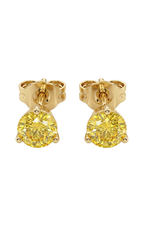 18KY YELLOW DIAMOND SOLITAIRE EARRINGS, 3-PRONG MARTINI STUDS WITH SAFETY POSTS, IRRADIATED FANCY YE