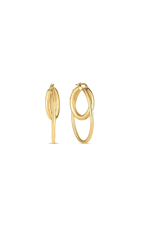 18KY DESIGNER DOUBLE HOOP EARRINGS, 'MEDIUM', OUTER HOOP=45MM, INNER HOOP=25MM, SNAP DOWN POSTS