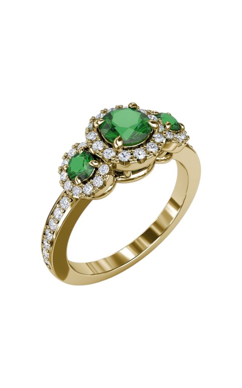 14KY 1.10CTW DIAMOND AND EMERALD RING 3 BEZEL SET EMERALD STONES