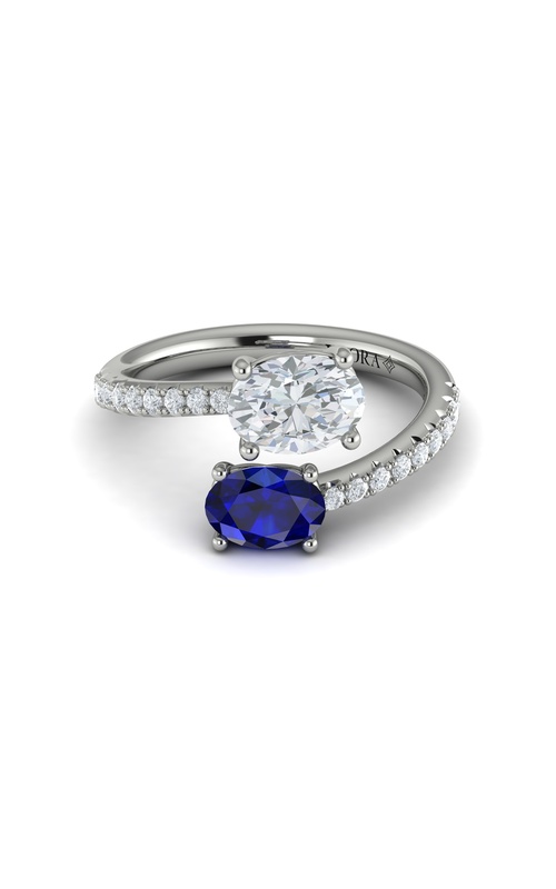 14KW LADIES SAPPHIRE FASHION RING, BYPASS STYLE, HALF WAY ETERNITY SHANK 18RDS=0.26CTW, SAPPH=0.89CT