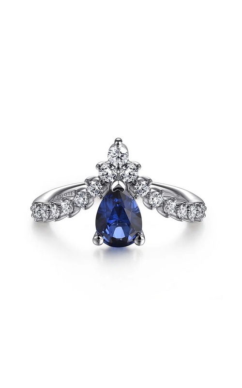 14KW 0.73CT PEAR SAPPHIRE CHEVRON AND 0.34CTW DIAMOND LADIES FASHION RING, *LUSSO COLOR COLLECTION*