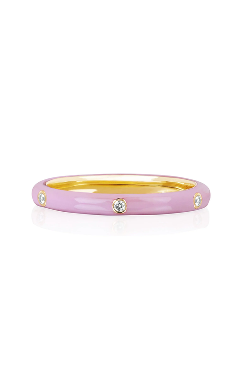14KY 3 ROUND DIAMOND, PINK ENAMEL 2.5MM, 0.05CTW, SI1-SI2 clarity with G-H color, SZ 7