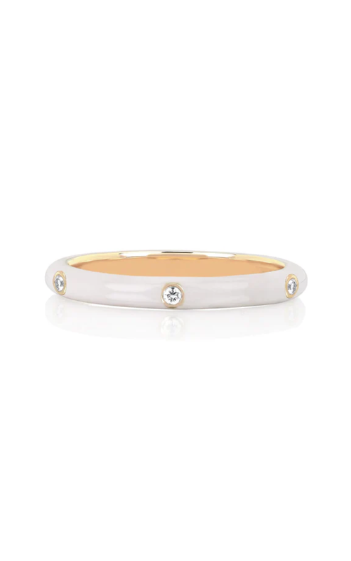 14KY 3 DIAMOND WHITE ENAMEL STACKABLE RING, 2.5MM 0.05CTW, SI1-SI2 clarity with G-H color, SZ 6