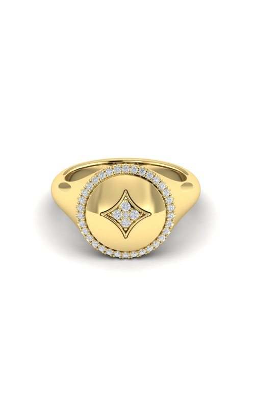 14KY HALO SET SIGNET RING WITH DIAMOND STAR DESIGN ON TABLE, 39RDS=0.22CTW