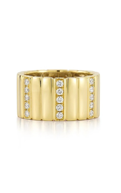 14KY KAIA CIGAR BAND RING, 15RDDS=0.32CTW THREE ROWS OF 5 CHANNEL SET DIAMONDS, 11MM, SIZE 7