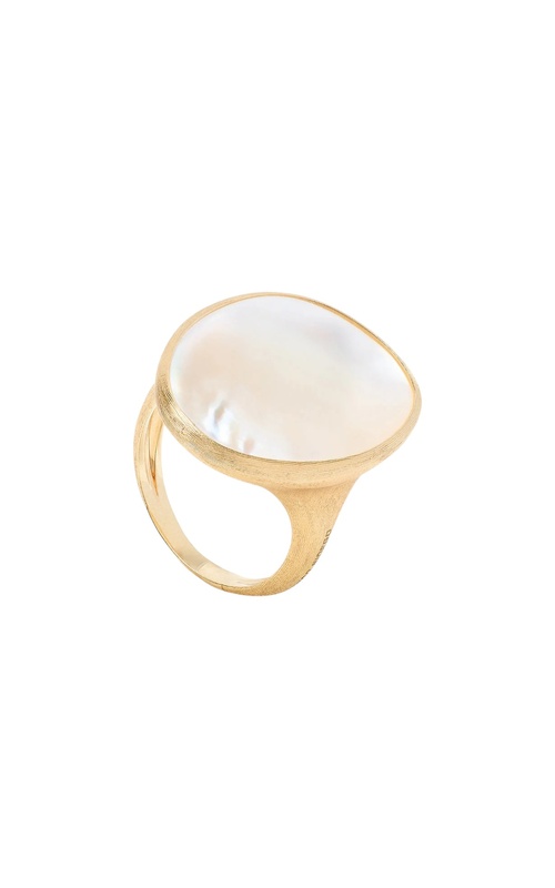 18KY LUNARIA MOTHER OF PEARL COCKTAIL RING, 25x18MM MOP LEAF, HAND ENGRAVED, SIZE 7