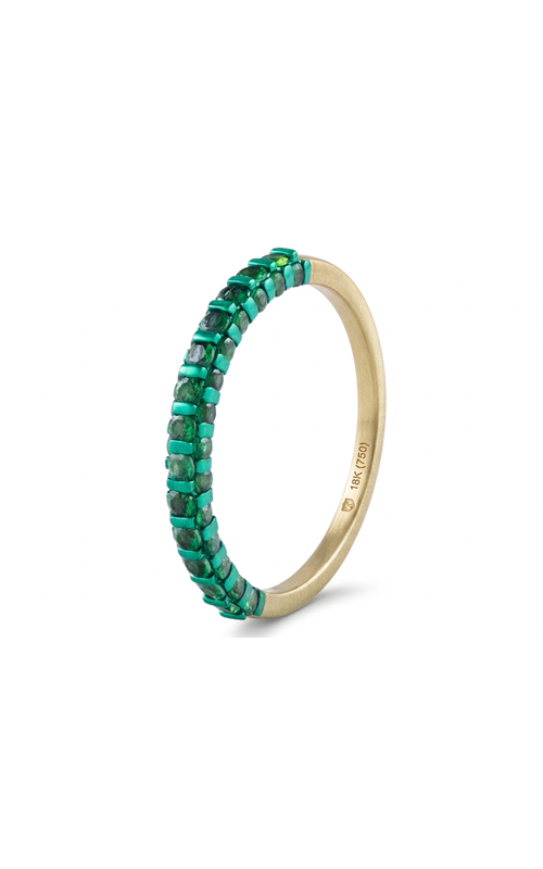 14KY 0.73CTW GREEN GARNET 3 SIDE HALF E.B. WITH CHANNEL SET ROUNDS RING