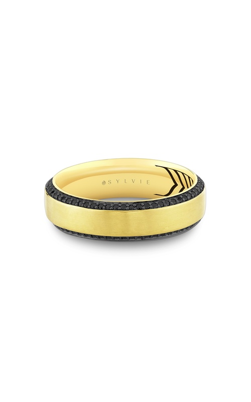 14KY BLACK DIAMOND WEDDING BAND, BRUSHED CENTER, BLACK DIAMOND EDGE, 124 RDS = 0.62CTW 6.5MM SIZE 10