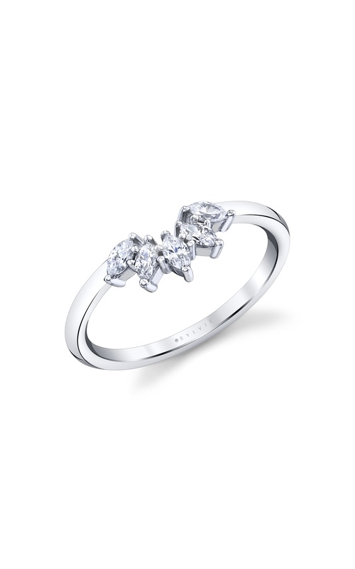 14KW 0.27CTW DIAMOND TIARA WEDDING BAND WITH 5 MARQUISE SHAPED DIAS ON A ROUNDED HIGH POLISH SHANK