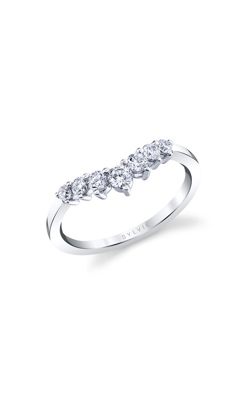 14KW 0.41CTW DIAMOND GRADUATED TIARA WEDDING BAND WITH 7 ROUNDS ON A HIGH POLISH FLATTENED SHANK