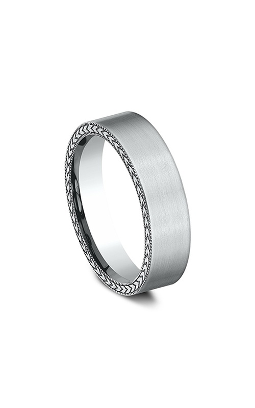 14KWG MENS WEDDING BAND, 6.5 MM, COMORT FIT, SATIN FINISH, WHEAT PATTERNED EDGES