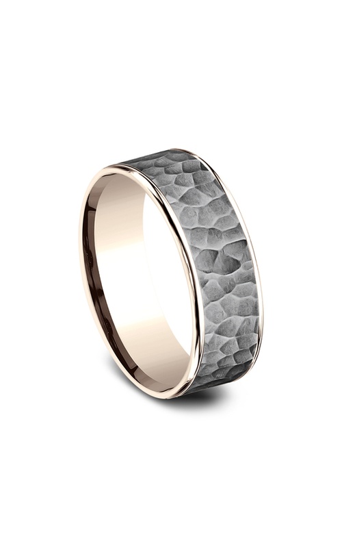 14KR 7.5MM WEDDING BAND WITH THIN EDGES AND A LITE HAMMERED FINISH TANTALUM CENTER, SIZE 8.75, 12.10