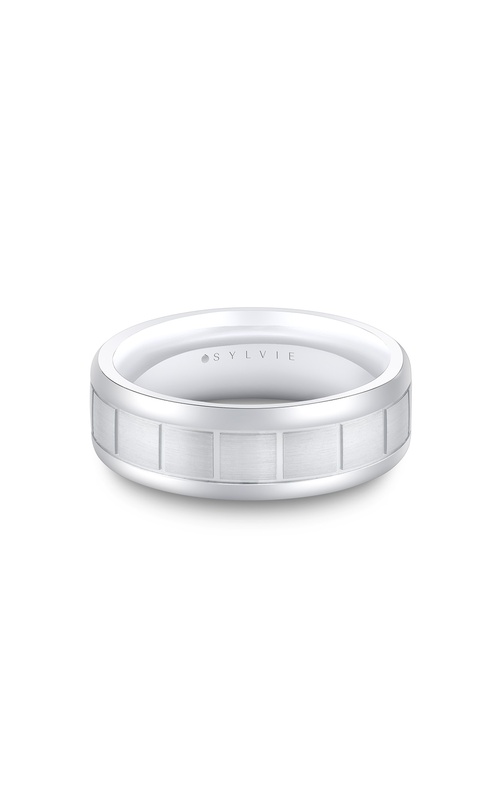 14KW WEDDING BAND, BRUSHED CENTER CROSS SECTIONS, POLISHED EDGE, SIZE 10 8MM