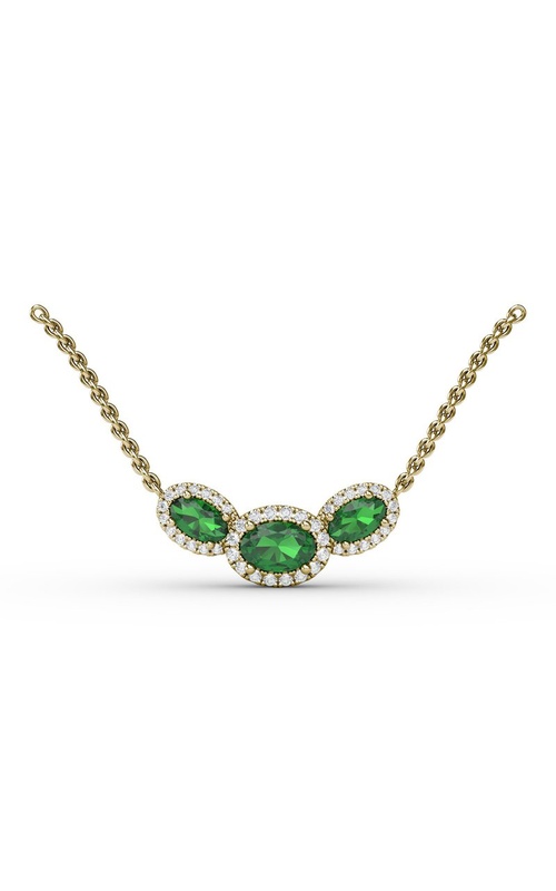 14K YG 1.19CTW EMERALD AND DIAMOND 3 STATION 4 PRONG SET PENDANT 18 CHAIN