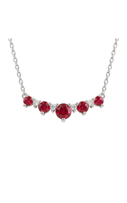 14K WG 0.80CTW RUBY AND DIAMOND 5 RUBY STATION BAR PENDANT W/ 18 CHAIN