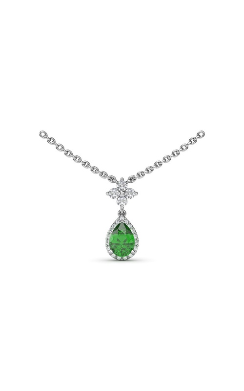 14K WG 0.92CTW DIAMOND AND EMERALD TEAR DROP PENDANT NECKLACE