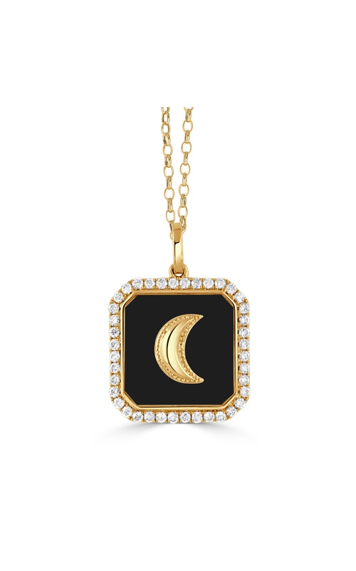 18KY SQUARE DIAMOND AND BLACK ONYX PENDANT, DIAMOND HALO WITH YG MOON SET ON BLACK ONYX IN CENTER, 4