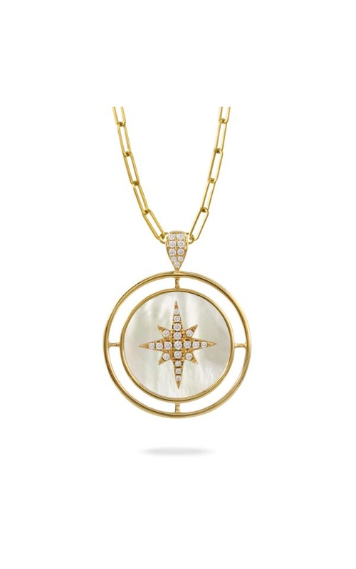 18KY DIAMOND MEDALLION W/ WHITE MOTHER OF PEARL AND DIAMOND STAR IN CENTER, 28RDS=0.15CTW, WMP=2.19