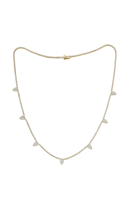 14KY 3.87CTW DIAMOND TENNIS NECKLACE WITH 7 PAVEE PEAR SHAPE STATIONS 17 WITH PUSH BUTTON CLASP AND