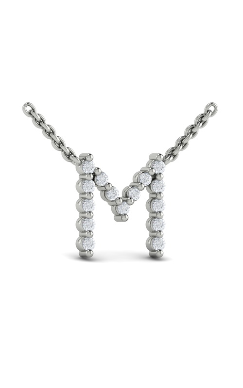 14KW DIAMOND INITIAL PENDANT, 15RDS=0.20CTW, LETTER M, 18 CHAIN, LOBSTER CLASP