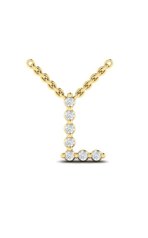 14KY DIAMOND INITIAL PENDANT, 7RDS=0.16CTW, LETTER L, 18 CHAIN, LOBSTER CLASP