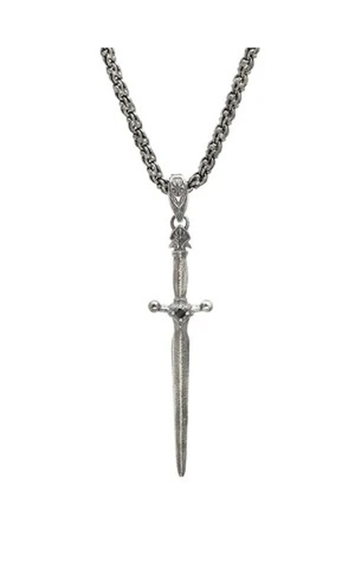 STERLING SILVER NECKACE, SILER DAGGER CHARM WITH BRILLIANT ROUND CUT BLACK DIAMONDS (0.346CTW), SILV