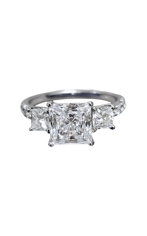 14KW 0.72CTW DIAMOND ENGAGEMENT RING WITH A 7MM CZ PRINCESS CUT CENTER AND A PRINCESS CUT ON EITHER