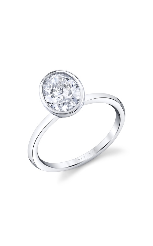 14KW BEZEL SET SOLITAIRE ENGAGMENT RING WITH A 2.75CT OVAL CZ CENTER ON A ROUNDED HIGH POLISH SHANK