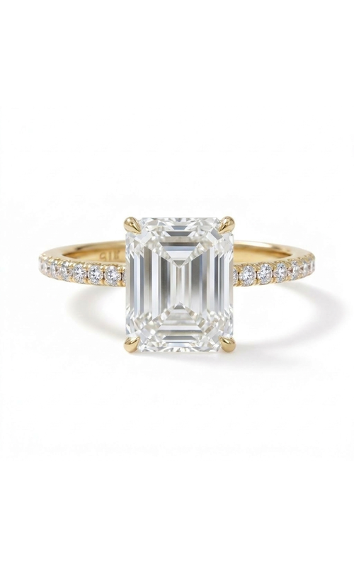 14KY 0.80CTW DIAMOND ENGAGEMENT RING WITH A 1.5CT EMERALD CUT CUBIC CENTER 4 PRONG SET WITH DOUBLE H
