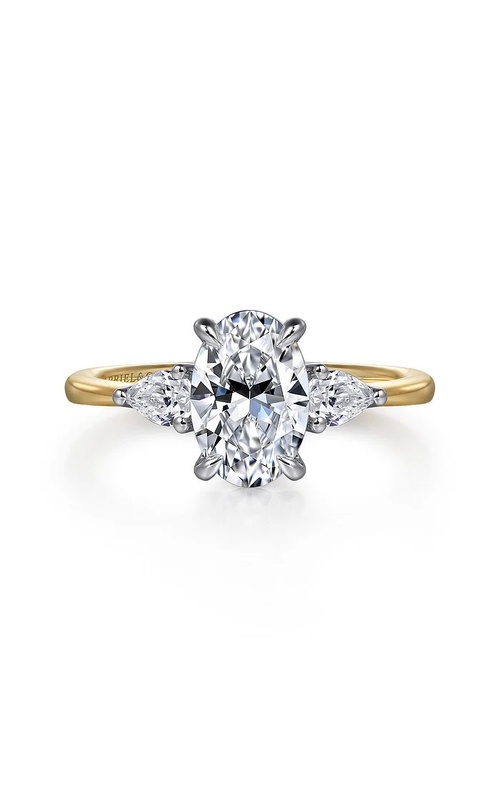 14KY/W DIAMOND ENGAGEMENT RING, CZ CENTER STONE (9mm x 6mm), 2PS SIDE STONES, *CLASSIC COLLECTION*