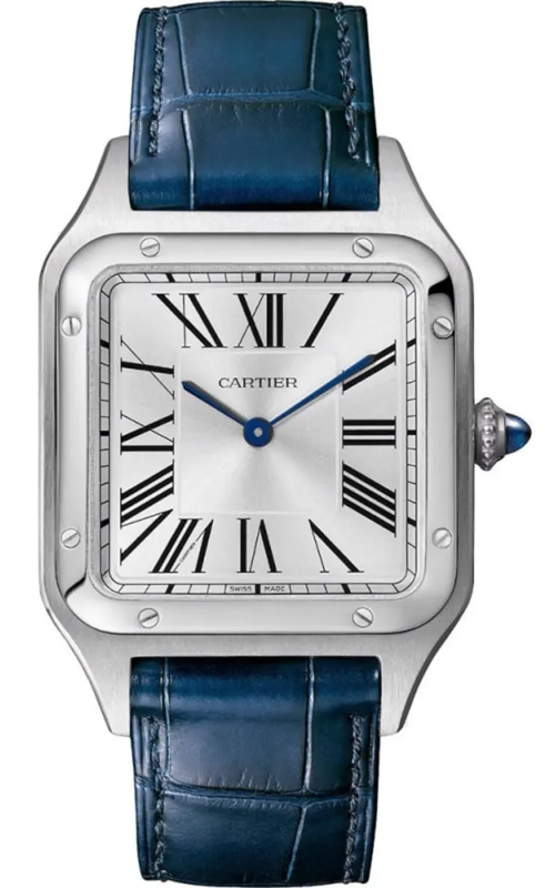 46MM SS SANTOS DUMONT, NAVY BLUE ALLIGATOR LEATHER STRAP