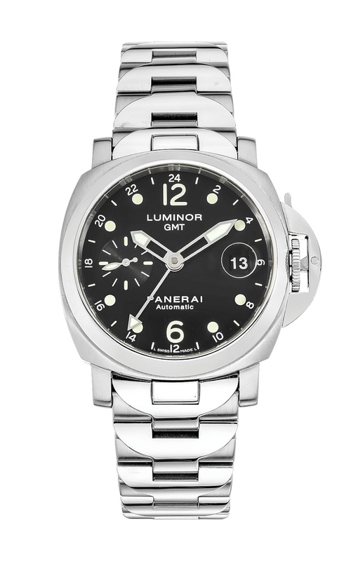 40MM SS PANERAI LUMINOR GMT OCEAN CHRONOMETER, BLACK DOT DIAL, SS BRACELET